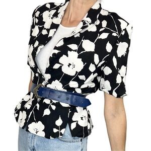 Vintage D Oraz black white floral short sleeve jacket blazer 8